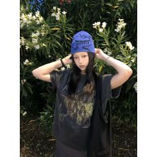 批发【纯棉230克21支精梳紧密】水洗做旧印花宽松大版短袖恤女