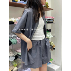 批发韩系东大门2026夏季新款<b class='q'>韩版</b>宽松短袖衬衫+休闲高腰短裤<b class='q'>套装</b>女