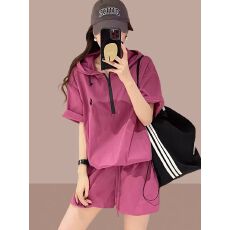 批发防晒衣短裤两件套<b class='q'>欧洲站</b>2026夏装新款欧货连帽拼色刺绣时尚<b class='q'>套装</b>女