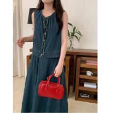 批发韩系甜酷风无袖<b class='q'>背心</b><b class='q'>马甲</b>+褶皱半身裙天丝仿<b class='q'>牛仔</b>两件套女新款套装