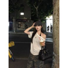 批发莱赛尔雪花棉 薄款微透斜肩一字领<b class='q'>短袖</b><b class='q'>t</b><b class='q'>恤</b>女夏罩衫宽松上衣
