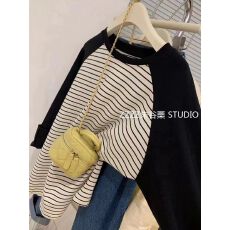批发60涤30棉5氨纶大码300斤条纹插肩长袖<b class='q'>t</b><b class='q'>恤</b>女秋季
