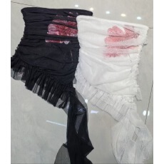 批发CArcinogen*公主也叛逆紧身显瘦黑飘带抹胸上衣