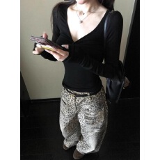 官图 随心裁莫代尔260克1*1 v领扭结长袖打底衫内搭t恤上衣