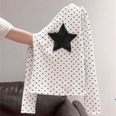 批发广州罗纹德绒270克1*1半高领长袖<b class='q'>T</b>恤波点星星毛绒上衣