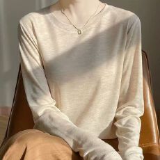 批发100%<b class='q'>正品</b>撤柜天丝莱赛尔~春秋圆领内搭长袖T恤宽松纯色上衣女