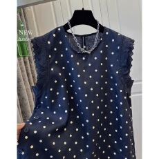 批发实价蕾丝+原版面料特大码240斤时尚法式波点木耳蕾丝背心