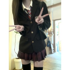 批发jk制服黑色西装外套女大学生学院风校供感绀色三粒扣西服上衣