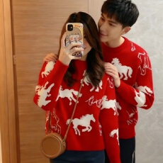 批发新年情侣装冬装红色毛衣女2026新款圣诞马年本命年针织衫
