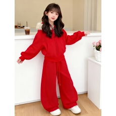 女童冬季冬装套装2025红色本命年新款休闲加绒加厚两件套