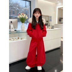 女童冬季套装冬装2025红色新款毛领中大童休闲加绒加厚两件套