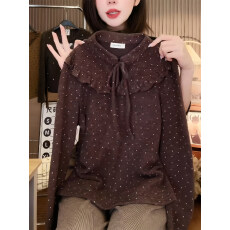 批发2026大码波点系带荷叶边领打底显瘦气质高级减龄上衣德绒打底衫