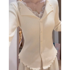 批发2026新款法式打底蕾丝拼接假两件遮肉保暖上衣流行洋气打底衫