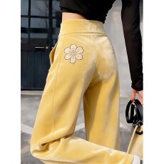 批发高腰显瘦黄色阔腿裤女2026年<b class='q'>冬</b>季新款时尚洋气宽松垂感休闲裤子