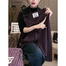 批发高级感紫色木耳边长袖德绒衫秋冬2026新款<b class='q'>大码</b>女装胖mm<b class='q'>打底衫</b>上衣