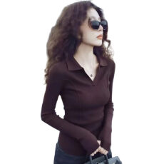 批发<b class='q'>大码</b>胖mm独特好看Polo领保暖T恤女款春秋冬季新款修身打底上衣