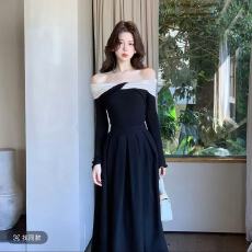 批发木子李的李<b class='q'>黑白</b>奢影秋冬小众气质赫本风法式上衣小黑裙时尚套装