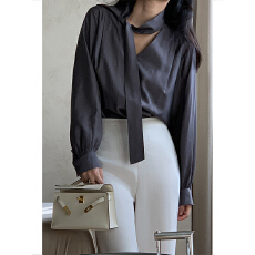 批发飘带衬衫女2025春秋新款设计感小众法式气质长袖衬衣v领<b class='q'>雪纺</b><b class='q'>上衣</b>