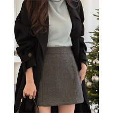 批发毛呢西装短裙<b class='q'>女士</b>秋冬新款高腰黑色a字裙小个子通勤显瘦半身裙子