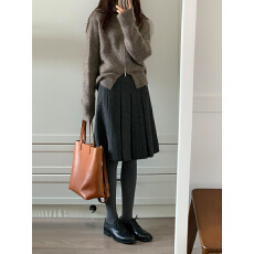 批发灰色毛呢百褶裙女秋冬新款<b class='q'>高腰</b>韩版中裙高级感通勤显瘦a字<b class='q'>半身裙</b>
