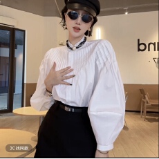 批发XIAOBAI<b class='q'>立领</b>百搭衬衫白色秋季女装长袖衬衫