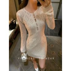 批发外贸女装专柜撤回美神裙小个子针织连衣裙女圆领重工A字短裙