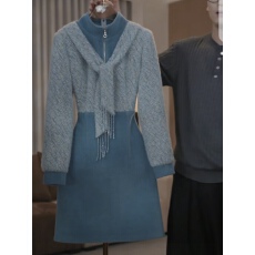 批发【新品上新】2348<b class='q'>品牌</b>加厚女装高贵气质显瘦保暖长袖中长款<b class='q'>连衣裙</b>