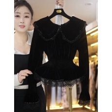 批发【娟姐专属】黑色法式显瘦气质收腰名媛修身长袖秋冬打底衫