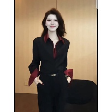 批发十一港风别致设计感木耳边爱心印花<b class='q'>衬衫</b>Y3731