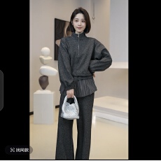 批发春季半<b class='q'>拉链</b>百褶屁帘甜美减龄<b class='q'>卫衣</b>阔腿休闲裤两件套E841