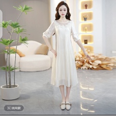 批发气质早春新款时尚优雅减龄遮肉时尚中长<b class='q'>连衣</b>裙显瘦气质