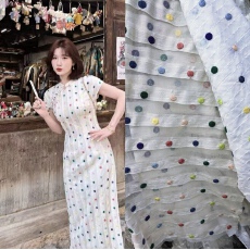 批发【彩虹糖豆】复古改良旗袍裙女夏彩色波点条纹长裙