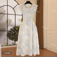 批发温柔风杏色无袖连衣裙新中式立体花春夏宽松<b class='q'>气质</b>长裙