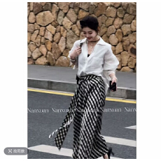 批发南萱知识分子新款春季高腰格子显瘦半身裙