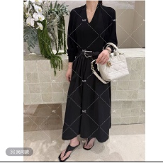 批发【格子家】春季韩版慵懒风V领拼接连衣裙加开衫加腰带三件套