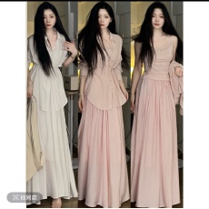 批发孙小桔《樱花仙子》有胸垫的超舒服的面料松紧腰套装裙