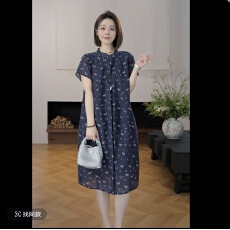 批发夏季新款天丝<b class='q'>亚麻</b>印花复古减龄设计感中长款连衣裙R274