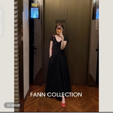 批发饭饭FANN COLLECTION逐影 <b class='q'>亚麻</b>莱赛尔法式短袖系带<b class='q'>连衣裙</b>