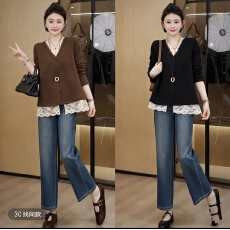 批发【浅朵】小众高级感V领蕾丝<b class='q'>假两件</b>高定版<b class='q'>衬衫</b>