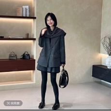 批发焦思文 秋冬时尚洋气披肩外套+短裙三件套装2692406