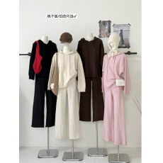 批发superniniyy 20%羊毛慵懒纸片人超嗲九分裤半身裙连帽毛衣套装女