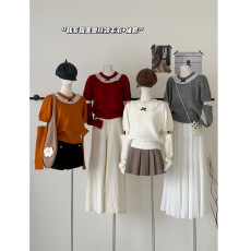 批发法式泡泡袖蕾丝领毛衣女设计感甜美上衣带袖套针织衫秋冬2025新款