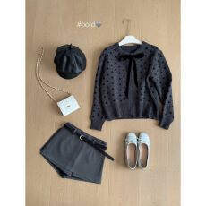 批发乌木衔月高级感波点灰色毛衣女2026春季新款设计感短款<b class='q'>针织衫</b>上衣