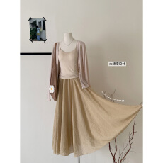 批发禅意温柔风套装女春季防晒开衫一体式胸垫吊带<b class='q'>棉麻</b><b class='q'>半身裙</b>三件套潮