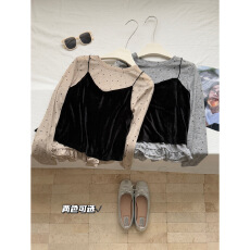 批发圆领长袖波点打底衫<b class='q'>丝绒</b>吊带叠穿两件套女2026早春新韩系减龄<b class='q'>套装</b>