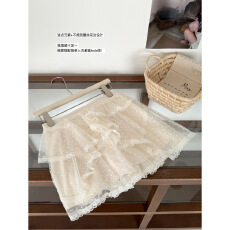 批发2026春季新甜美波点<b class='q'>蕾丝</b>拼接A字半身裙女显瘦蓬蓬裙休闲百搭<b class='q'>短裙</b>