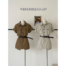 批发实拍2026春夏新款韩版收腰中长款工装短袖牛仔连衣裙女百搭显瘦潮