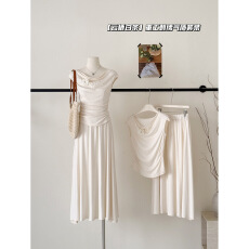 批发XINGZAI云栖白茶夏季法式奢感重工立体刺绣气质<b class='q'>上衣</b>+摆裙套装