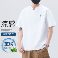 批发2025男士夏季新款宽松V领短袖T恤