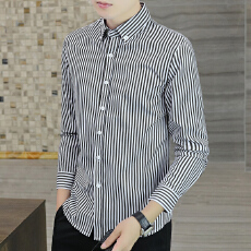 批发竖条纹长袖衬衫男士潮韩版修身休闲衬衣秋季<b class='q'>时尚</b><b class='q'>都市</b>